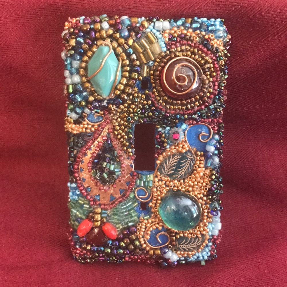 Handmade beaded single light switch plate cover